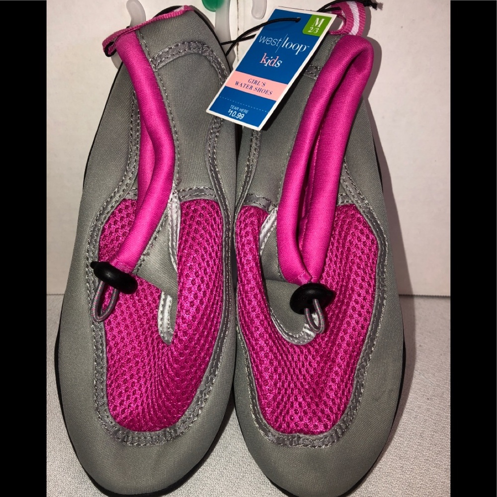 NWT WEST LOOP KIDS Girls Water Shoes Pink Gray Surf Beach Sz M 2-3.
